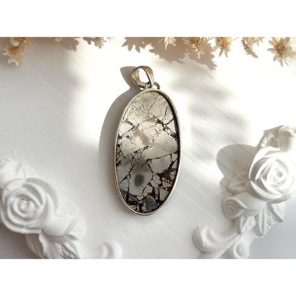 Maligano Jasper Oval Shaped Large Sterling Silver 925 Vintage Statement Pendant - Picture 8 of 10